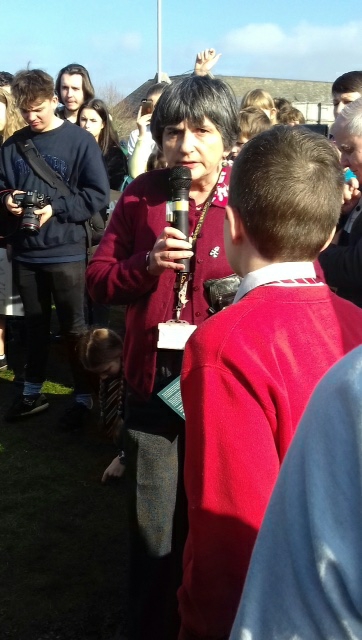 Cllr Sue James, engages with young people on strike
